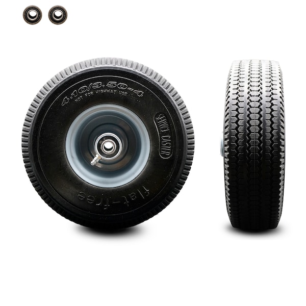 10" x 3" Flat Free Hand Truck Dolly Wheel Only w/2.25" Offset Hub&Ball Bearings